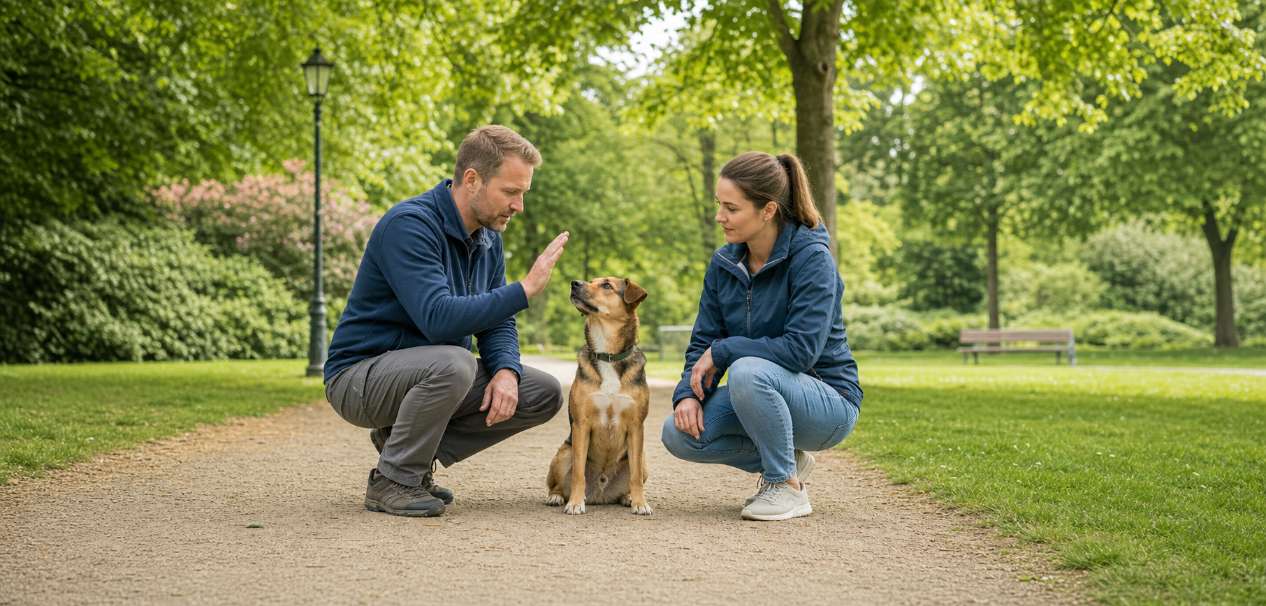 Hundetrainerin begleitet eine Halterin beim Training mit ihrem Hund